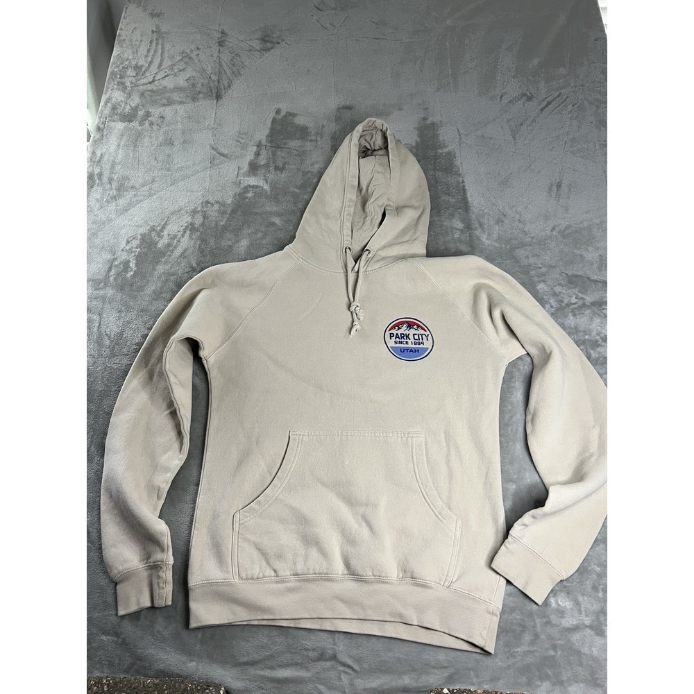 Park City Utah Hoodie Small Beige Pullover Graphic Sweatshirt Lone Rock